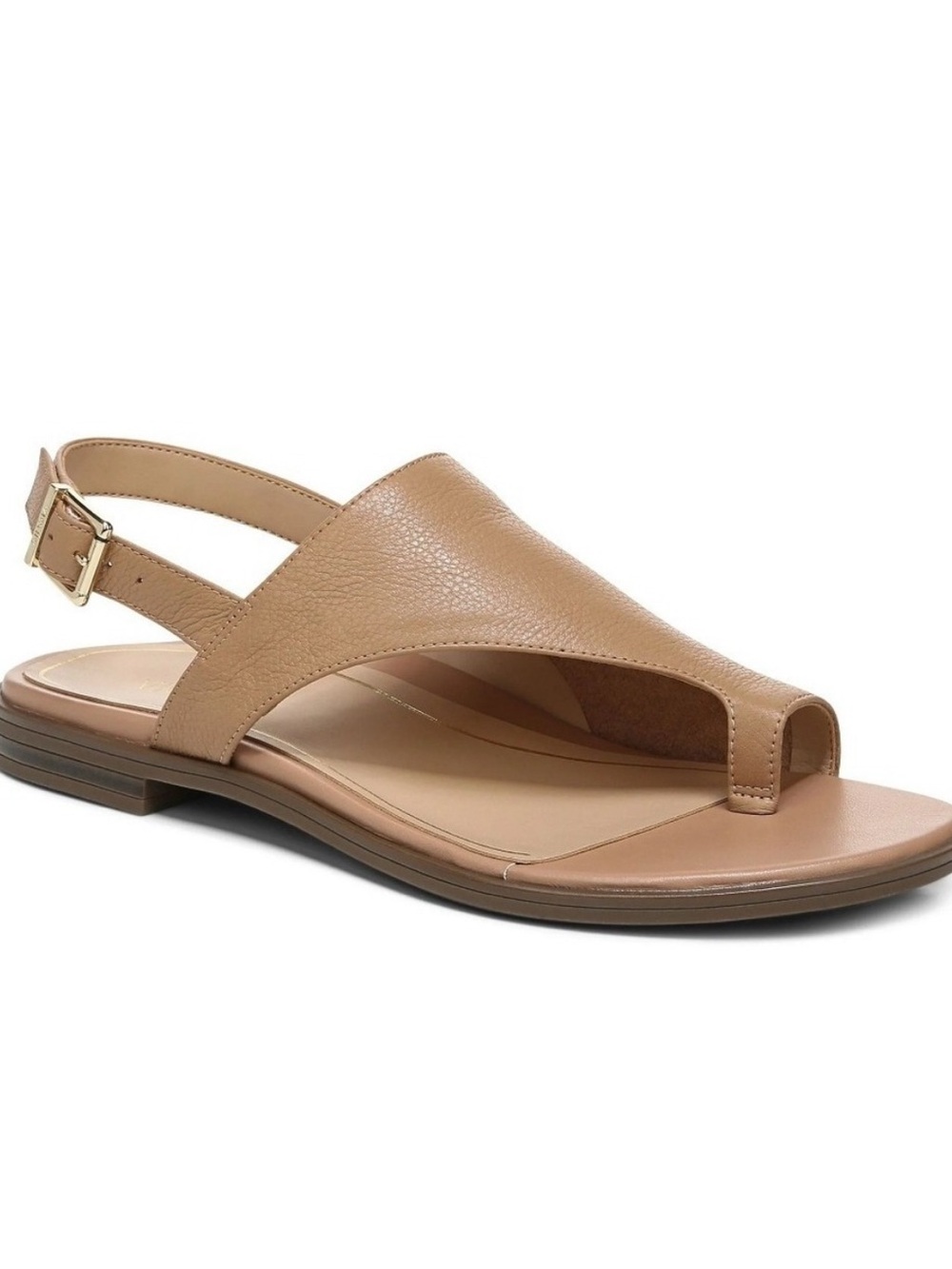 Vionic Women’s Ella Tan Brown Leather Slingback Toe Loop Orthopedic Flat Sandals - Picture 2 of 7